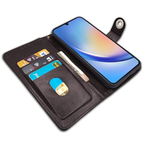 Image of Pikkme Samsung Galaxy A05s Flip Cover Leather Finish | Inside TPU with Card Pockets | Wallet Stand and Shock Proof | Complete Protection Button Flip Case (Coffee)