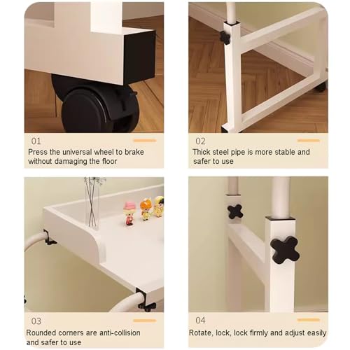 Table de lit mobile et extensible 115-210 cm avec 4 roues et hauteur réglable