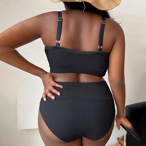 Plus Size Swimsuit for Women Two Piece High Waisted Bikini Sets Sporty Modest Bathing Suit Tummy Control Swimwear2