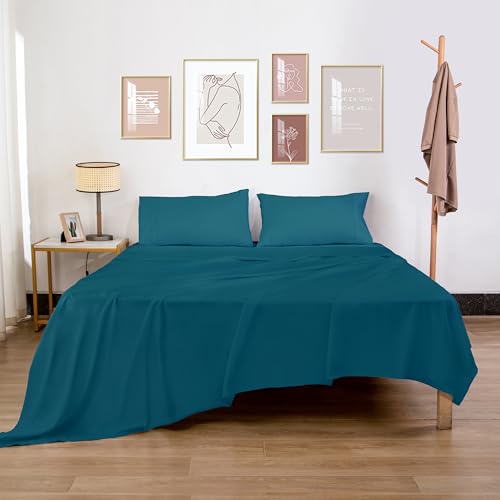 HBHLFZ Full Flat Sheet - Ultra Soft Polyester Top Sheet - Hotel Quality Bed Sheets - Comfortable Wrinkle-Free - Easy to Care for - 1 Full Flat Sheet Only(Full,Blue-Green)