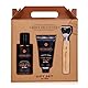 Accentra Geschenkset MEN’S COLLECTION in Geschenkbox aus Kraftpapier mit Griff, inkl. 140ml Badegel und Duschgel, 60ml After Shave Balsam und Flaschenöffner mit Holzgriff, Duft: Birke & Zeder