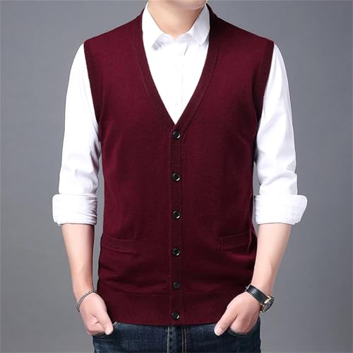 Men's Sweater Vest V-Neck Button Sleeveless Knitted Cardigan Winter Warm Tank Tops4