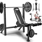 ANCHEER 900LBS Weight Bench Set with Squat Rack, Adjustable Bench Press Set with Leg Extension and Leg Curl, Flat Incline Decline Workout Bench for Home Gym Full Body Strength Training