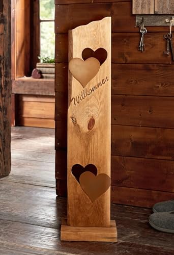 Dekoleidenschaft Dekosäule Willkommen aus Holz, Natur, 80 cm hoch mit 2...