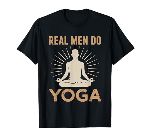 Divertente maglietta da uomo con scritta "Real Men Do Yoga" per yoga e meditazione Maglietta