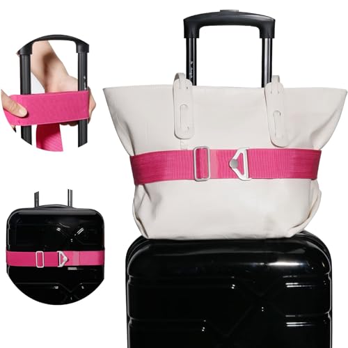 TOOVREN 2-in-1 Luggage Straps Add a Bag Bungees Travel Belt for Luggage Strap for Backpack Attachment Over Handle Carry On Bag Adjustable Elastic Suitcases Belt Travel Accessories Rose