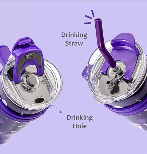 Image of Kuromi Stainless Steel Insulated Tumbler with Lid, Straw & Handle 1200ml - XL Size, Purple