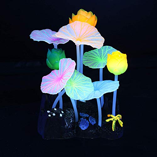 Image of Lpraer 4 Pack Glow Aquarium Decorations Coral Lotus Leaf Anemone Seaweed Simulation Glow Plant Glowing Effect Silicone for Fish Tank Decorations