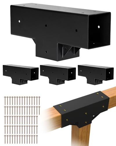 VEVOR Kit de Pérgola en Forma de T, 10 x 10 cm, 3 Vías, Kit de Soporte de Cenador de Carpintería DIY con Tornillos para Vigas de Madera 92 x 92 mm en Tamaño Real para Banquetes y Fiestas, 4 uds