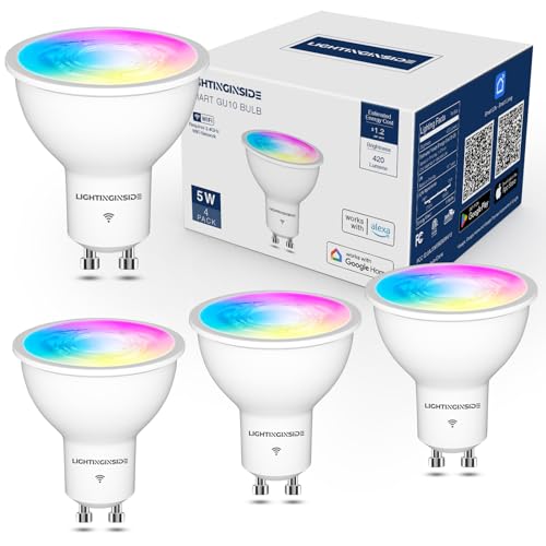 Lightinginside GU10 Smart Light Bulbs 50W Equivalent, 38°Beam Angle, Smart Bulb Works with Alexa/Google Home/Smart Life, 5W 420LM, RGBCW Bluetooth Spotlight Track Light, 2.4G WiFi, ETL Listed, 4PCS