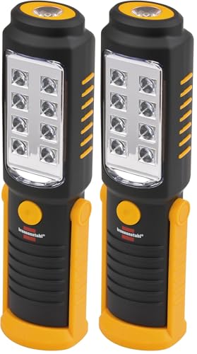Brennenstuhl LED Taschenlampe mit Batterie/SMD LED Handleuchte mit 250+100lm (Werkstattlampe mit max. 10h Leuchtdauer, drehbarer Haken und Magnet) (Packung mit 2)
