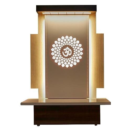 Devyom Wooden Brown Temple with LED Light for Home and Office Wall Hanging & Table Top
