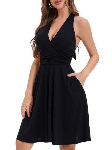 Image of Women's Summer Sundress- 2025 Sexy Halter Sleeveless Spring Boho Elastic Waist Ruffle Mini Dress