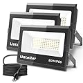Ustellar Flood Lights Outdoor Plug In 3 Pack 80W Floodlight 800W Equiv., 24000LM Bright Portable Work Light LED Security Light IP66 Waterproof 5000K Daylight White Exterior Lights for House Yard Patio