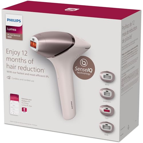 Philips Lumea IPL BRI958/60 Cordless Hair Removal 9000 Series with 4 attachments for Body Face Bikini and Underarms and SenseIQ Technology New 2021 Edition - BRI958/60