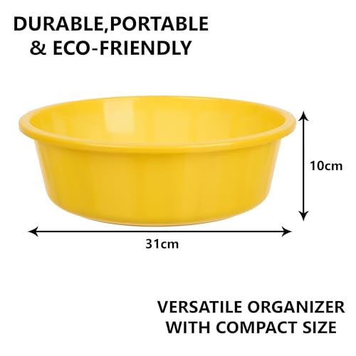 Image of Kuber Industries Plastic Pack Of 3 Desk Organizer|Stationery Organizer Tub|Multipurpose Storage Organizer|Office Supplies Organizer For Pen-Pencil-Staplers-Clips|Desktop Organizer|6 Ltr|Yellow