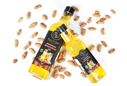 Image of Pure N Desi Cold Pressed Groundnut Oil 1 Litre | Wood Pressed Mungfali Ka Tel | Kachi Ghani Peanut Oil | 100% Natural | Chemical-Free | Unrefined | 1L