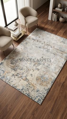 Image of 2x5 Feet (60x150 CM) Carpet for Bedroom Living Room & Hall - Ivory Multi Modern Abstract Geometric Silk-Touch Luxury Hotel-Style Washable Anti-Skid Turkish Area Rug