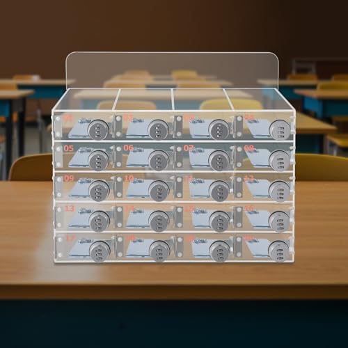20-Slot Wall-Mounted Acrylic Phone Locker Box with Combination Lock - Clear Cell Phone Storage Cabinet for Schools, Offices, Gyms, and Public Spaces - Secure & Convenient