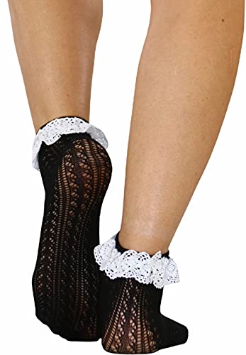 Image of ToBeInStyle Women's Indie Girl Ruffle Trim Heart Net Design Ankle High Fashion Socks