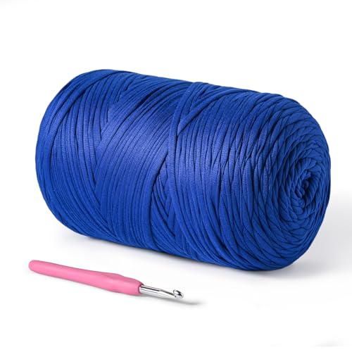 Image of 800g T-Shirt Yarn for Crocheting Crafts /Bags /Basket /Coaster,Hand Knitting Tshirt Yarn for Crochet,228yds T Shirt Yarns with High Elastic Thick Yarns Polyester Fabric（ Sapphire Blue）