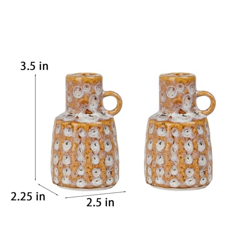 Ceramic Taper Candle Holder Decoration -Set of 2 Candlesticks with Handle Minimalist Style Candle Burning Display Holder for Coffee Table Centrepiece Table Living Room Cynkeyee