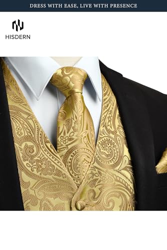 Image of HISDERN Mens Vest Tie Set 3PC Formal Waistcoat Paisley Floral Jacquard Necktie Pocket Square Suit Vests Wedding Party