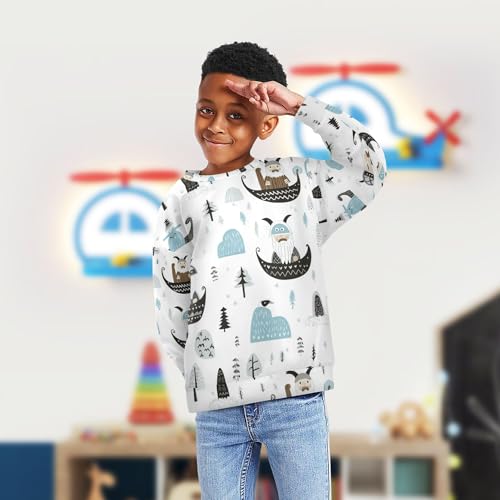 JUNZAN Little Vikings Trendy Scandinavian Kids Boys Hooded Sweatshirt Crewneck Boys Sweat Shirt Sports 4T4