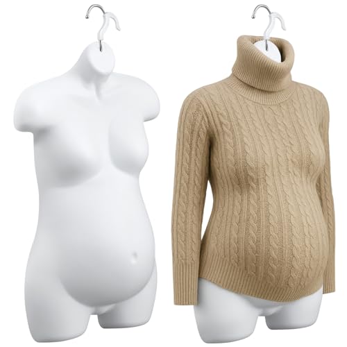 Tioncy 2 Pcs Female Maternity Form Pregnant Woman Mannequin Torso, Hollow Back with Wall Hook, 6-8 Months Pregnant Size Mannequin Props for Clothing Store Display Stand, White by Tioncy - Used condition - US$68.46