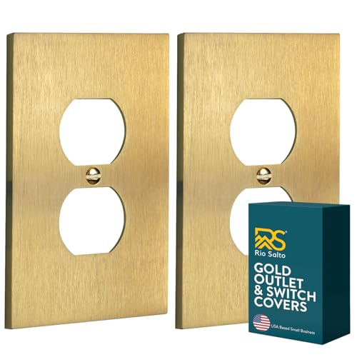 Rio Salto Duplex Outlet Cover Light Switch Plate Receptacle Wall Plate — Brushed Brass Gold Metal Outlet Covers Light Switch Cover — Forge Collection Midsize 2-Pack 5.00" X 3.13"