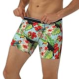 Bóxer largo para hombre – Bonito tucán loro, flores, hojas, ropa interior con banda elástica, Negro , S