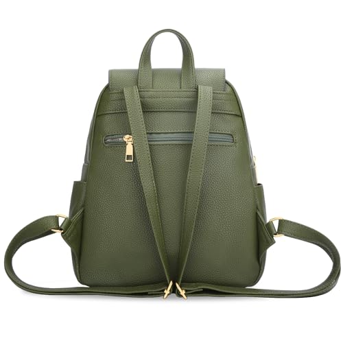 Image of KKXIU Quilted Trendy Leather Backpack Purse for Women and Ladies Shoulder Travel Daypacks Bags (Olive)