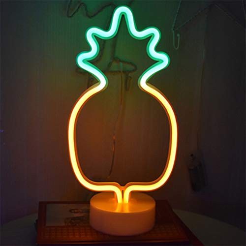 LED Pineapple Neon Signs Warm White LED Neon Light Sign with Holder Base Battery/USB Operated Light up for for Luau Summer Party Christmas Birthday Wedding Table Decoration Children Kids Gifts