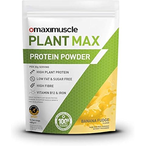 Maximuscle Plant Max | Plant Based Vegan Protein Powder | Protein Shake | Low Fat, Sugar-Free, Gluten-Free | Banana Fudge, 480g - 16 Servings Cover