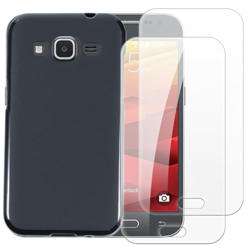 Shantime Case with 2 Pack Screen Protector Combo Compatible with Samsung Galaxy Core Prime, Shockproof Cover and Tempered Glass Set for Full Body Safety(Black)