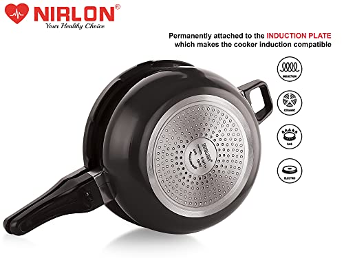 Image of NIRLON Induction Base Hard Anodized Aluminium Outer Lid Handi Pressure Cooker, Black, 5 Litres