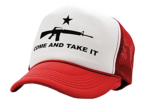 Come and TAKE IT - 2nd Amendment Patriot - Vintage Retro Style Trucker Cap Hat (Red)