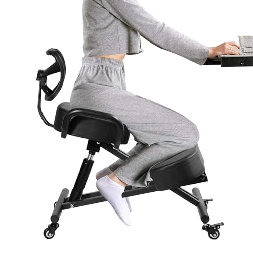 Genérico Silla ergonómica de Rodillas con Respaldo, Altura Ajustable, Cojines Gruesos, Ruedas con Bloqueo para Oficina en casa, Taburete Corrector de Postura para aliviar el Dolor de Espalda.