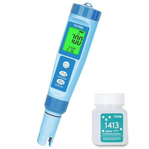 YINMIK pH Meter Digital Water pH Temp EC TDS Meter for Hydroponics pH Conductivity PPM Tester with EC Calibration Solution Suit for Growing Nutrients,Reservoir Tank DWC Brewing Pool Aquarium