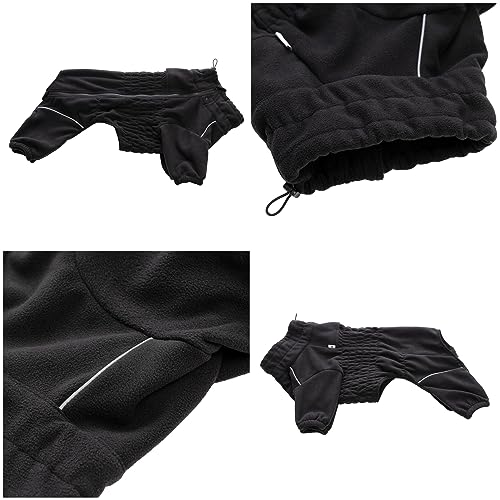 Warm Coat, Windproof Jacket for Small to Large Dogs 4-Legged Fleece Winter Coat with Zippered Closure - Black, XL - Image 4