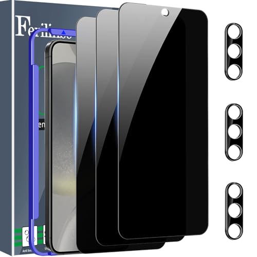 Ferilinso 3 Pack Privacy Screen Protector for Samsung Galaxy S24 Plus with 3 Pack Tempered Glass Camera Lens Protector Phone Case Friendly Accessories Protector de Pantalla for Samsung S24 Plus by Ferilinso - Used condition - US$8.20