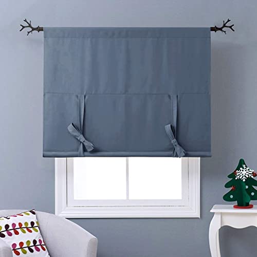 NICETOWN Kitchen Tie Up Curtain, Balloon Blackout Shades Window Treatment Valance for Loft, Bay Window, Thanksgiving Gift (Stone Blue, Rod Pocket Single Panel, W46 x L63)
