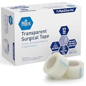 MED PRIDE 1″ x 10 Yds Transparent Medical Tape, 12 Pack – First Aid Adhesive Clear Surgical Bandage Tape for Wound Dressing Care, Breathable and Hypoallergenic – Latex & Rubber Free