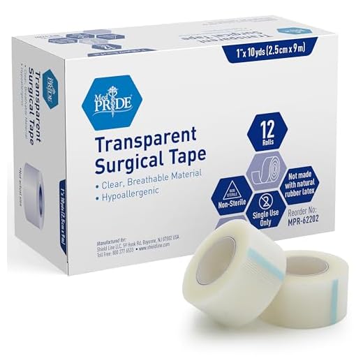 MED PRIDE Transparent Surgical Tape,1 in x 10 yd,Hypoallergenic,12-Pack