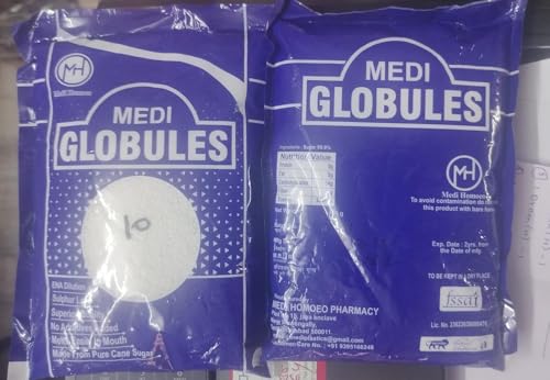 Medi Homoeo Sugar Globules Blank Pellets Plain Pills, Non-Medicated Pellets Pills | Sulphur Less Globules For Homeopathic Medicine (Size 10)