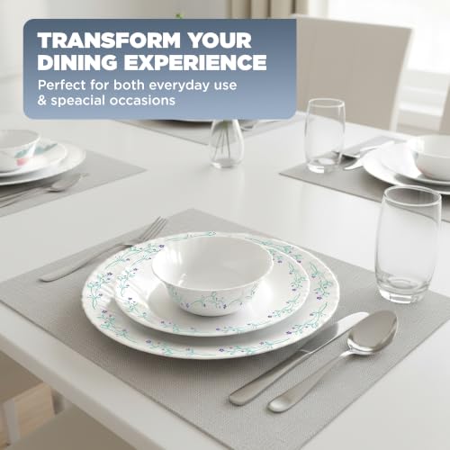 Image of Treo by Milton Opalware Aurelia Murel Dinner Set of 35 | Serving for 6 | Microwave & Dishwasher Safe | Bone-Ash Free | Tempered Toughness | Plates, Bowls, Spoons | Crockery Set for Dining & Gifting