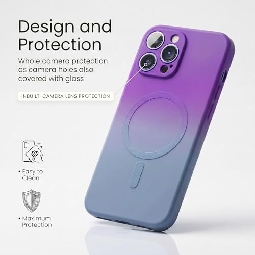 Image of amazon basics Gradient Mag-Safe Case for iPhone 12 Pro Max | Soft Silicone Shockproof Cover with Camera Protection | Slim Lightweight Design | Smooth Touch & Durable - Purple & Gray