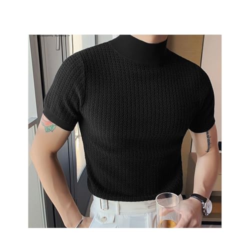 Men's Mock Turtleneck Short Sleeve Casual Basic Pullover Sweater water ripples Knit Pullover Solid color Tee2