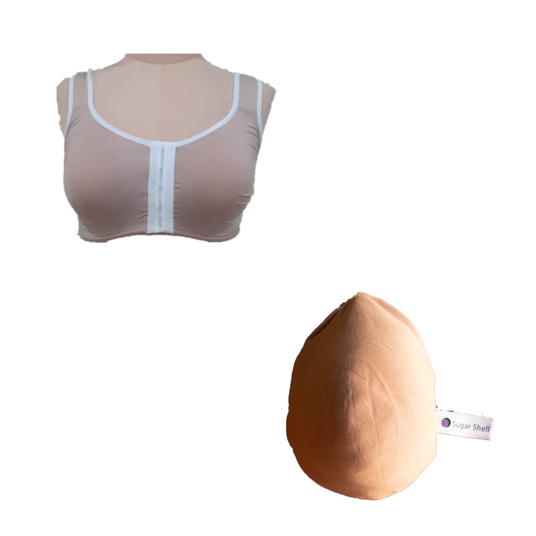 Sugar Shell Fire-Fly Front-Open Moulded Mastectomy Bra & Mammory-Light Weight Polyfill Symmetric Tear-Drop Breast prosthetics