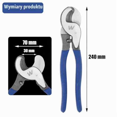 WISEPRO Nożyce do kabli 240 mm | przecinak do drutu o wysokiej wytrzymałości ze stali wysokowęglowej z antypoślizgowym uchwytem | do cięcia kabli aluminiowych i miedzianych oraz ściągania izolacji